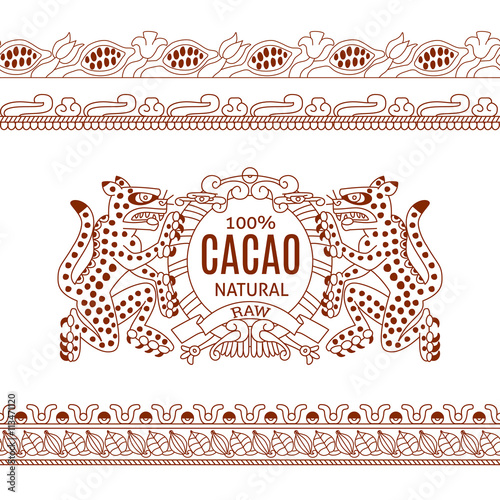 contour pattern maya, aztec and cacao nibs, chocolate label logo