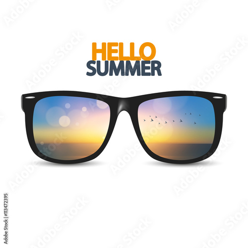 Vector summer blurred beach, with sunglasses,
