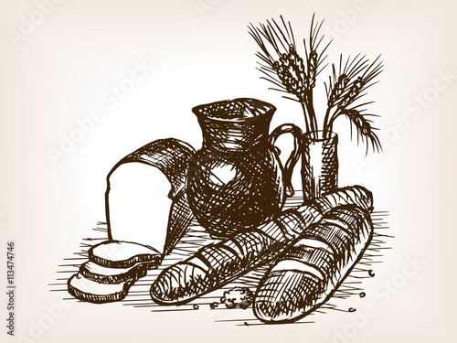 Bakery still life sketch style vector illustration