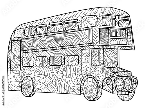 Double decker bus coloring book for adults vector