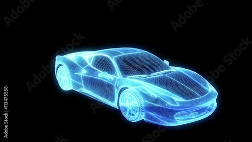 Racing Car Hologram Wireframe. Nice 3D Animation for futuristics Projects
