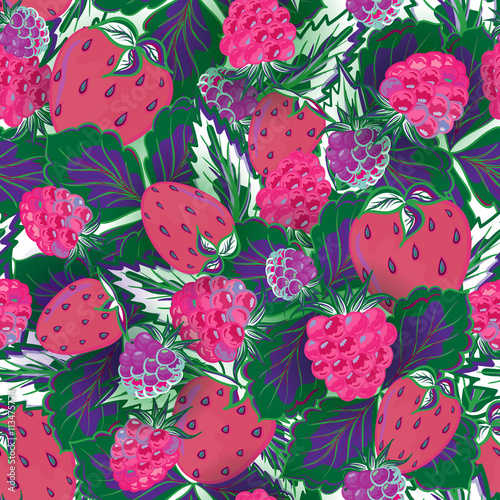 seamless pattern with summer berries, vector illustration