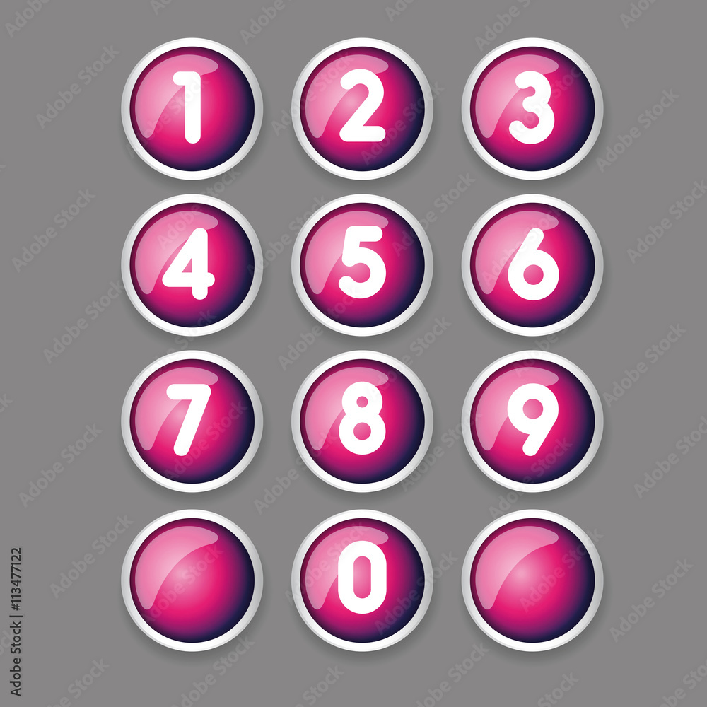 Red button number set vector Red button number set vector