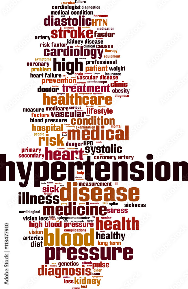 Hypertension word cloud concept. Vector illustration