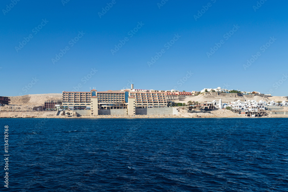 Coastline of Hurghada tourist resorts in Egypt.