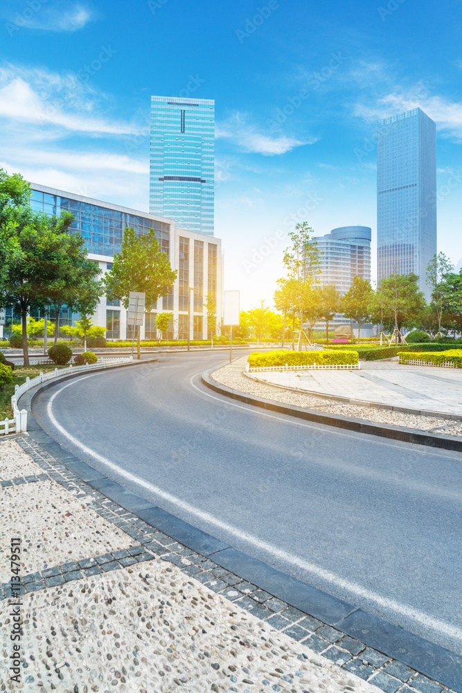 clean road with modern buildings background