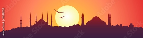 Sultanahmet and Hagia Sophia silhouette, sunset photo
