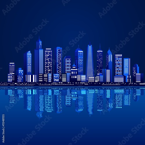 city, sea and night photo