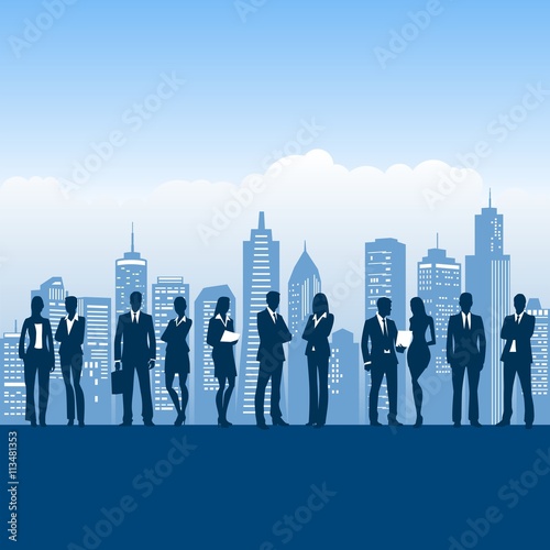 business people and city