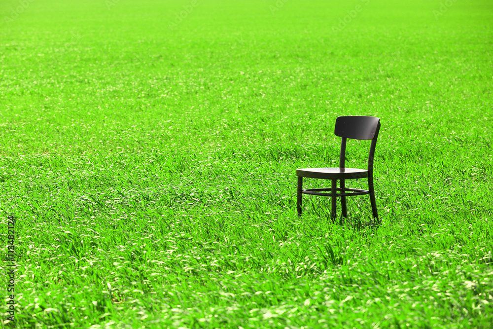 Black wooden chair on the wheat field Black wooden chair on the wheat field