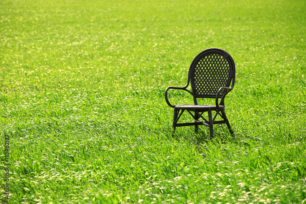 Black chair on the wheat field