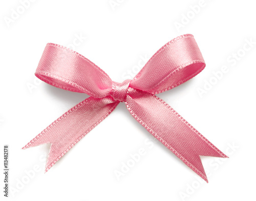 Tela Pink ribbon bow on white background
