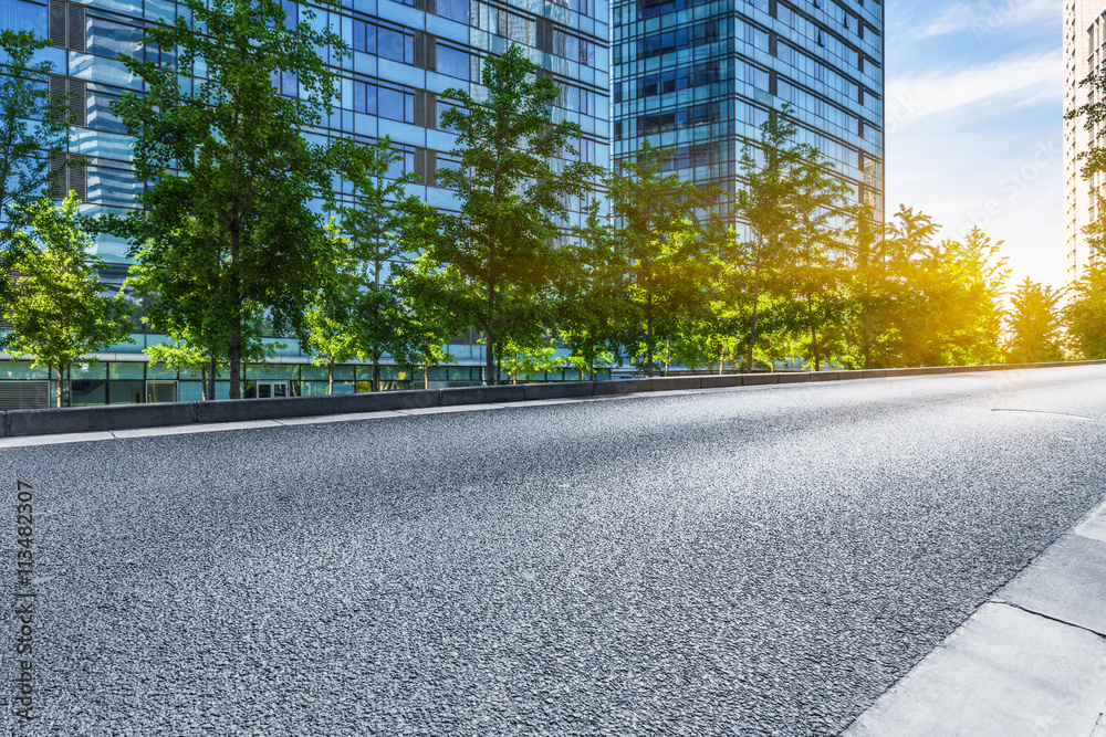clean road with modern glass buildings background Stock Photo | Adobe Stock