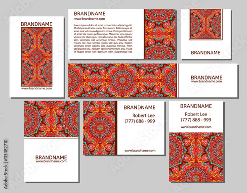 Vector set of business cards flayers banners with oriental pattern.