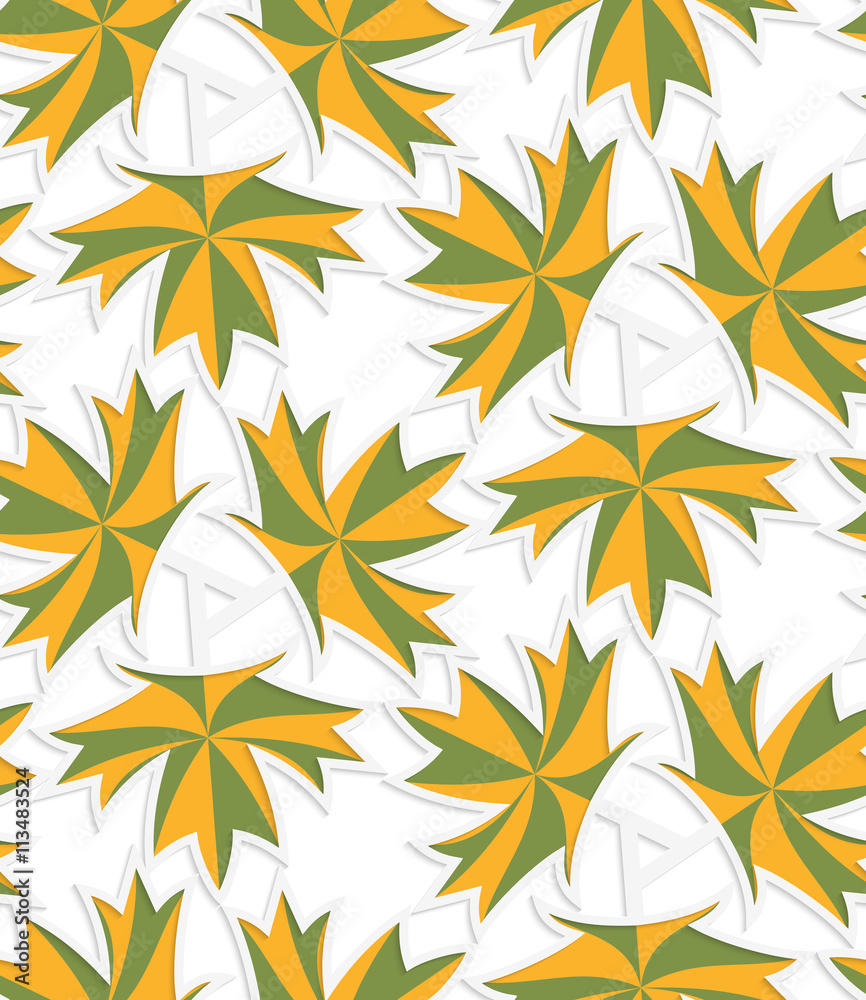 White 3D with colors green and yellow maple leaves