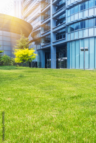 Modern office building with green lawn,tianjin china.