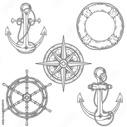 Hand drawn nautical illustrations.