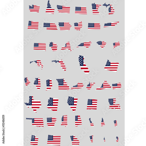 Set of USA states on grey background - vector illustration. Simple flat map - United States
