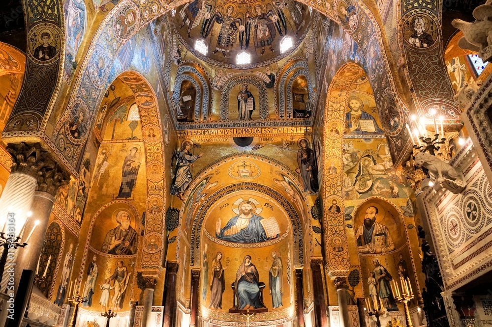 Interior of The Palatine Chapel with its golden mosaics, Palermo, Sicily, Italy