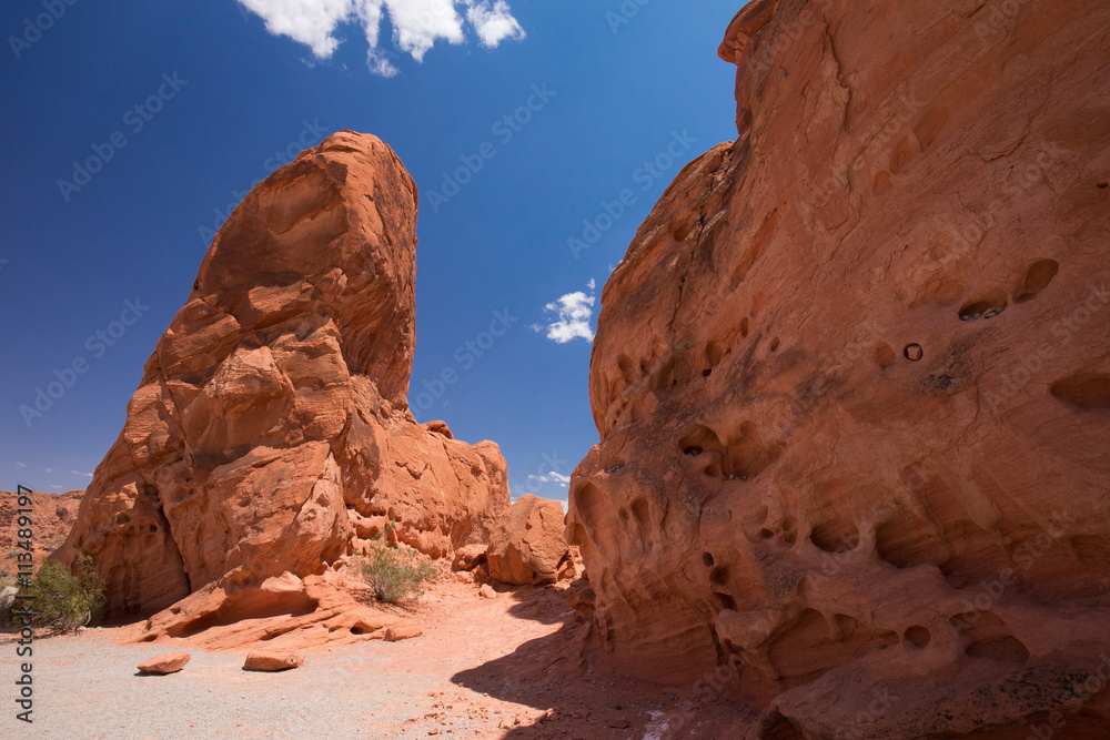 Beautiful cinematic deserted nature view under the blue cloudless sky in the American West