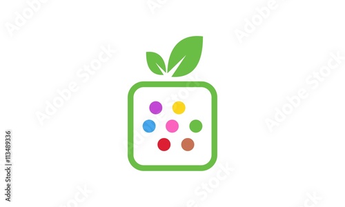 Square fruit green leaves logo