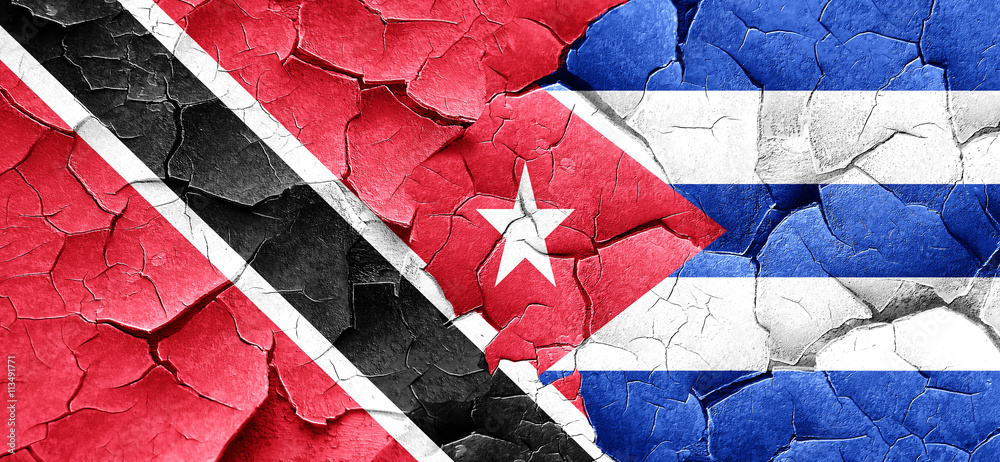 Trinidad and tobago flag with cuba flag on a grunge cracked wall