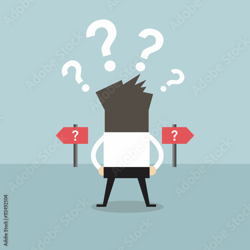 Businessman confused. Standing at the crossroad vector