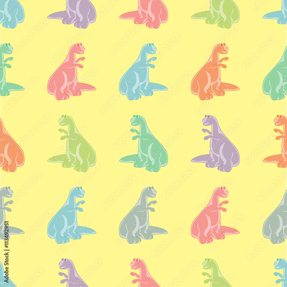 Seamless background. Funny colored tyrannosaurs