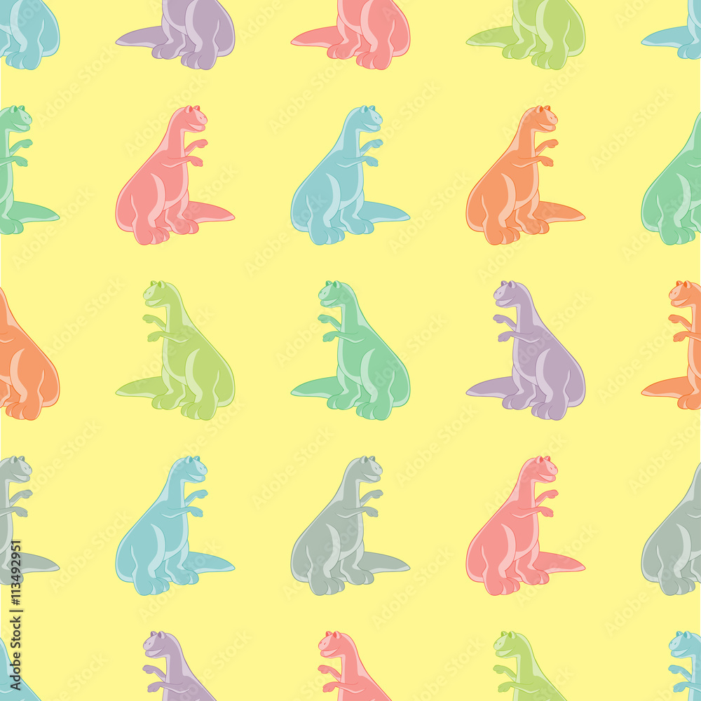 Fototapeta premium Seamless background. Funny colored tyrannosaurs