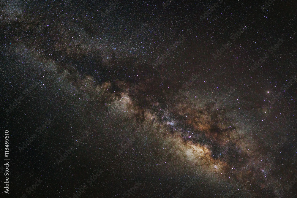 milky way on a night sky, Long exposure photograph, with grain