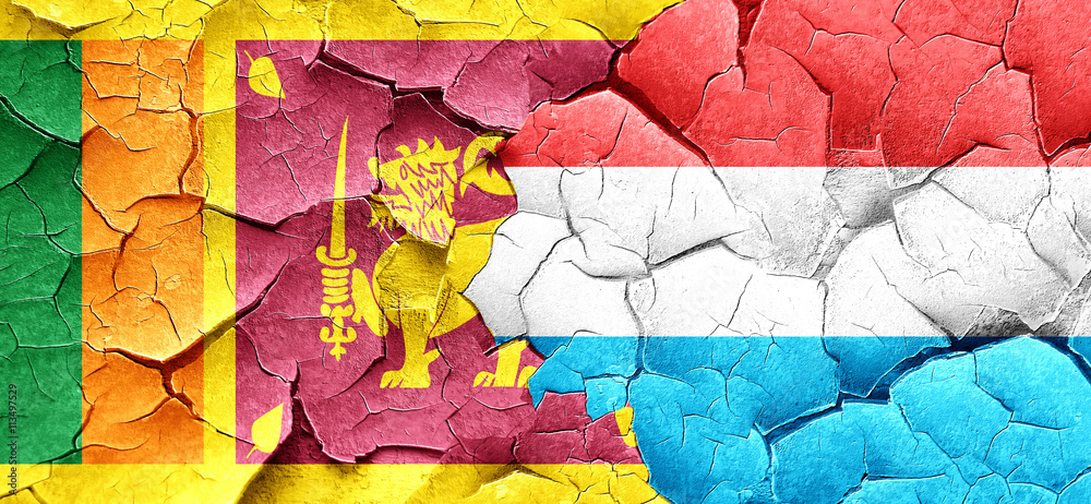 Sri lanka flag with Luxembourg flag on a grunge cracked wall