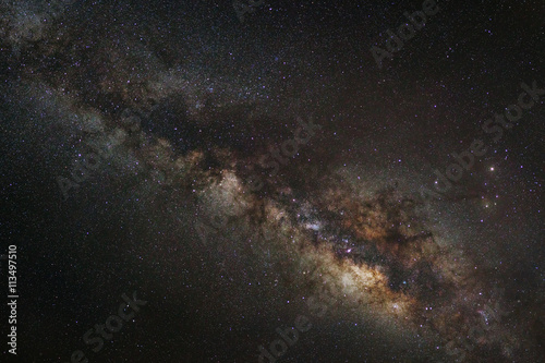 milky way on a night sky  Long exposure photograph  with grain