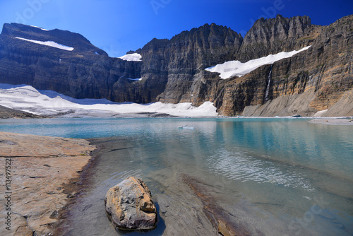 Grinnell Glacier clear blue sky, Glacier National Park, Montana photo