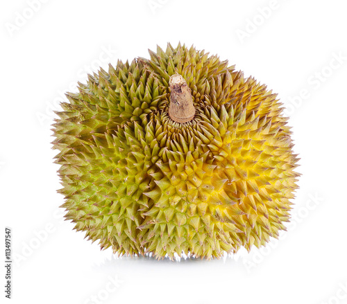 yellow durian in side Mon Thong durian fruit on white background