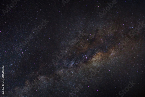 milky way on a night sky  Long exposure photograph  with grain