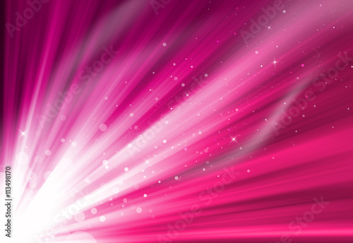 Pink glitter sparkle defocused rays lights bokeh abstract background.