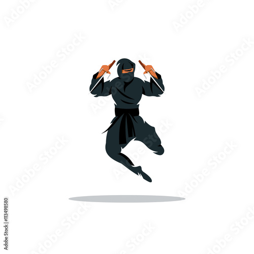 Vector Asian Ninja Cartoon Illustration. Asia Assasin fighter. 