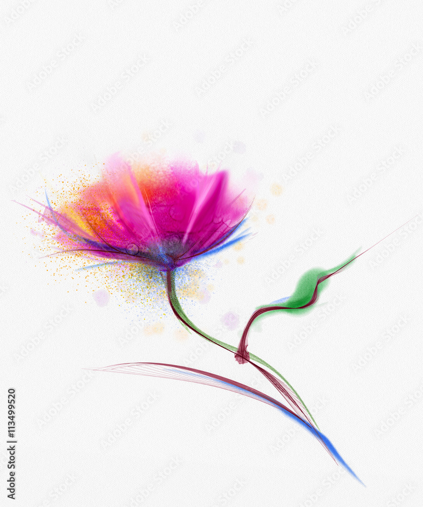 Obraz premium Watercolor painting poppy flower. Isolated flower on white background. Pink and red poppy flower painting. Hand painted watercolor floral, flower background.