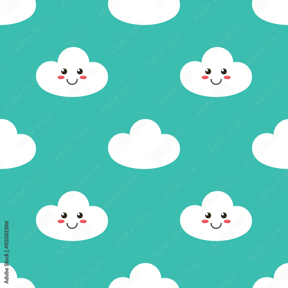Funny cartoon smiling clouds seamless pattern background.