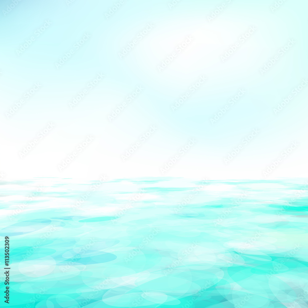 Naklejka premium Abstract nature background with blue ocean and blue cloudy sky.