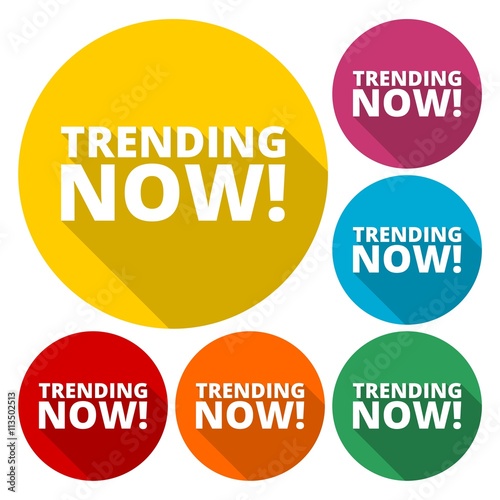 Trending now icons set with long shadow