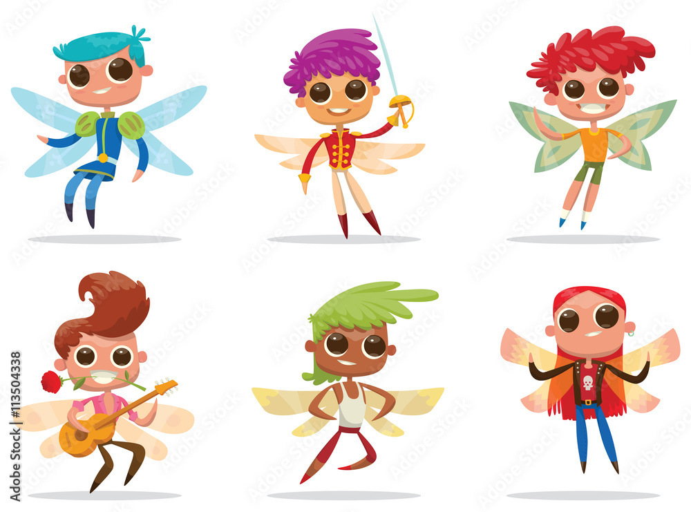 Vecteur Stock Vector set of cartoon images of cute male fairies with