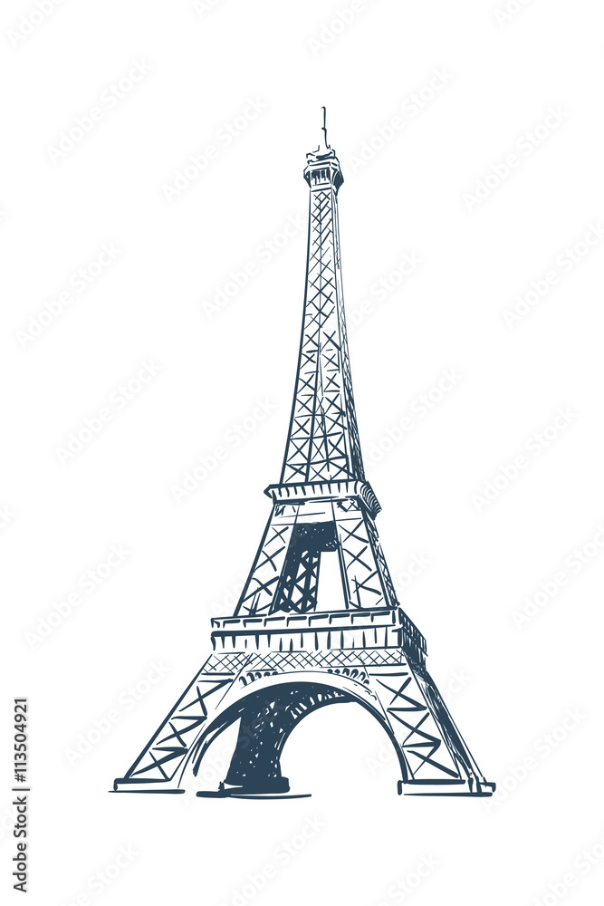 Eiffel Tower sketch on white BG