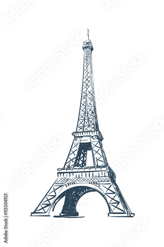 Fototapeta Naklejka Na Ścianę i Meble -  Eiffel Tower sketch on white BG