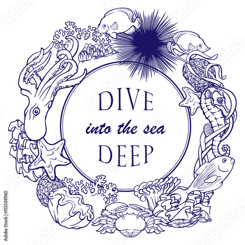 Coral reef outline frame card template