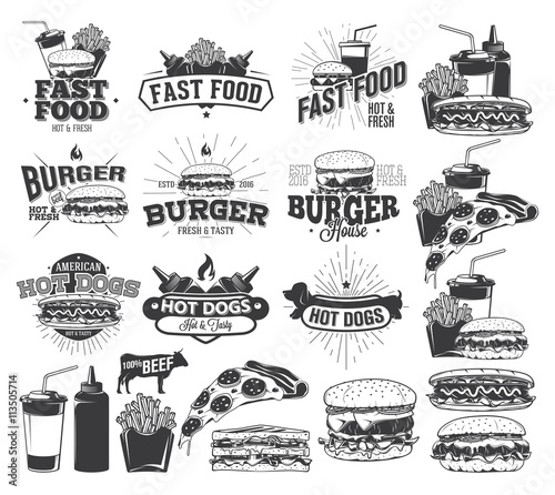 Fast Food Label, Logos and design elements
