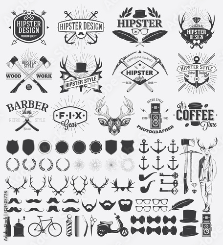Hipster style design elements and vintage labels