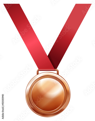 Sport medal with red ribbon