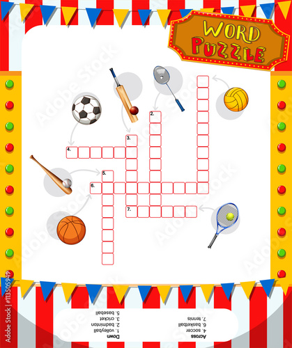 Word puzzle game with sport equipments