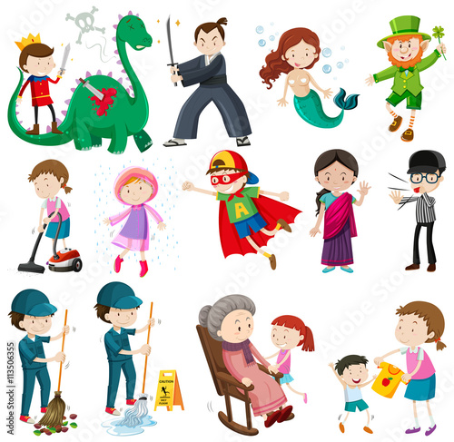 Different characters doing activities